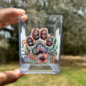 Custom Made Floral Paw Print Acrylic Pen Cup